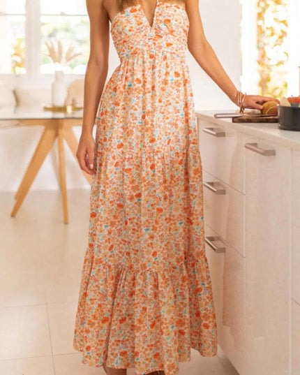 Tiered Halter Neck Printed Cami Dress 