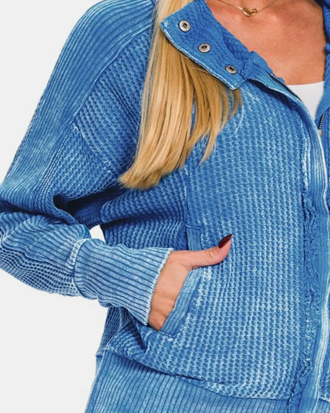 Zenana Washed Zip Up Hooded Jacket