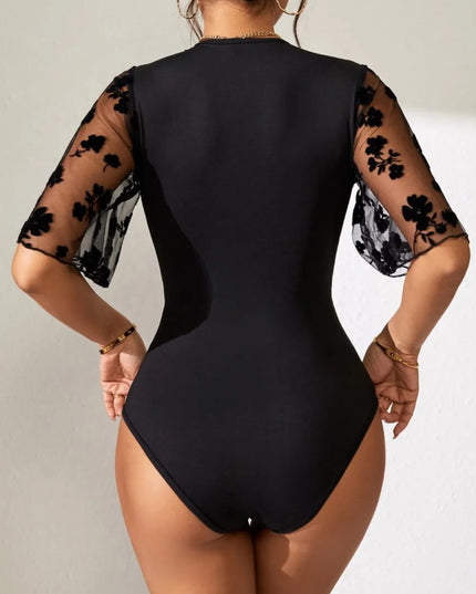 Surplice Lace Flutter Sleeve Bodysuit 
