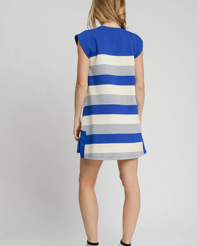 Umgee French Terry Side Slit Striped Mini Dress