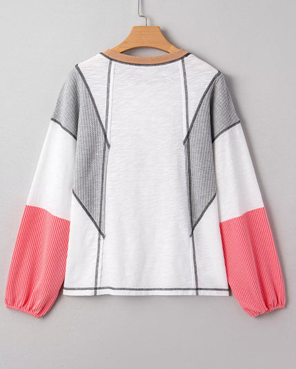Color Block Textured Knit Patchwork Casual Top