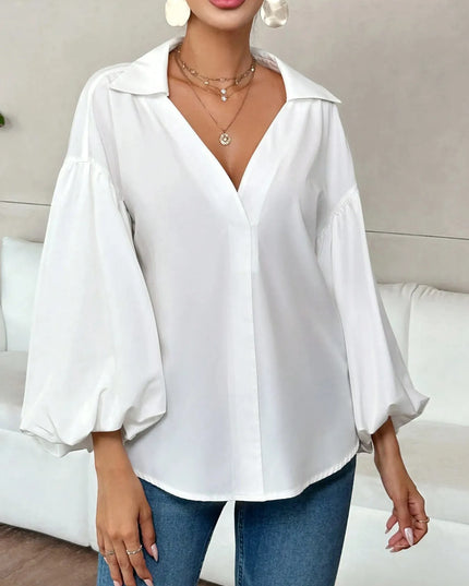 Polka Dot Balloon Sleeve Blouse White