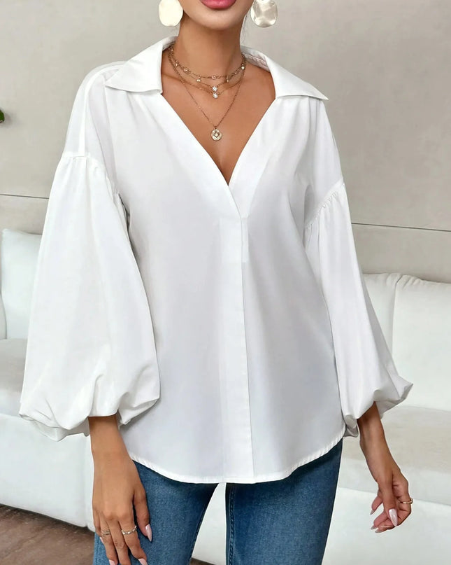 Polka Dot Balloon Sleeve Blouse White