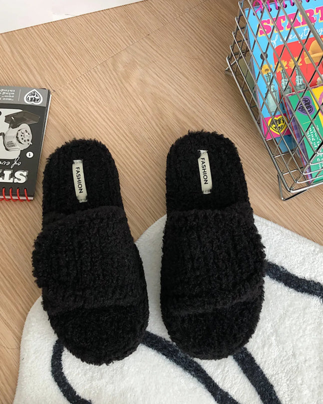 Cozy Fuzzy Open Toe Slippers Black
