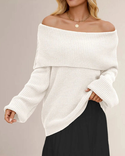 Fold-Over Collar Long Sleeve Sweater Apricot