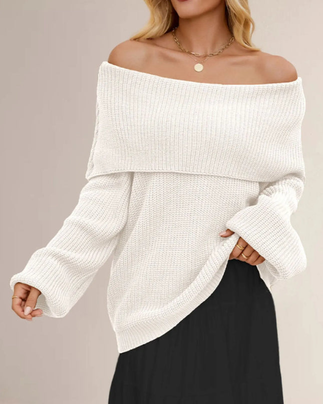 Fold-Over Collar Long Sleeve Sweater Apricot