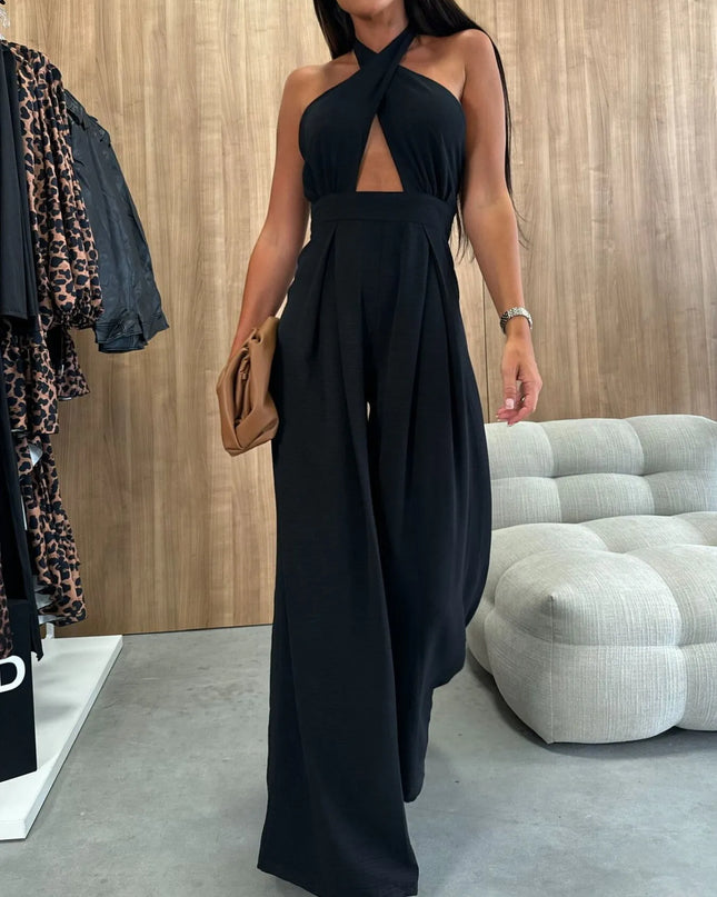 Wide Leg Cutout Halter Neck Jumpsuit 