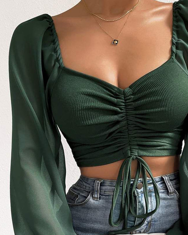 Drawstring Sweetheart Neck Cropped Top
