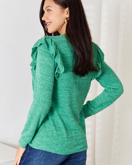 Double Take Ruffle Shoulder Long Sleeve T-Shirt