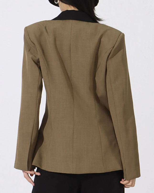 Contrast Lapel Collar Long Sleeve Blazer