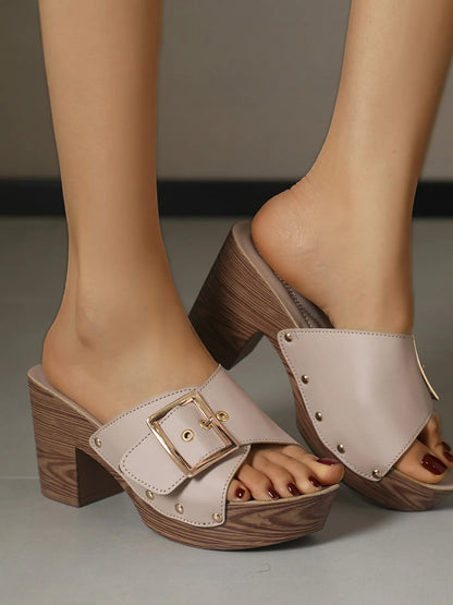 Buckle Platform Block Heel Sandals