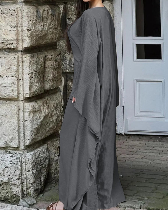 Round Neck Maxi Dress with Flowing Cape Sleeves