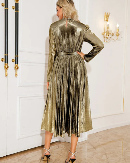 Tie Waist Long Sleeve Midi Dress