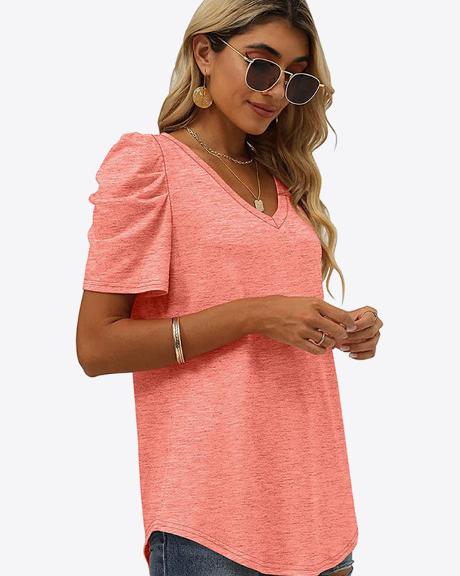 V-Neck Puff Sleeve Tee