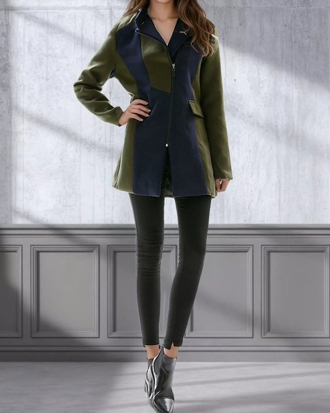 Color Block Zip Up Outerwear Army Green