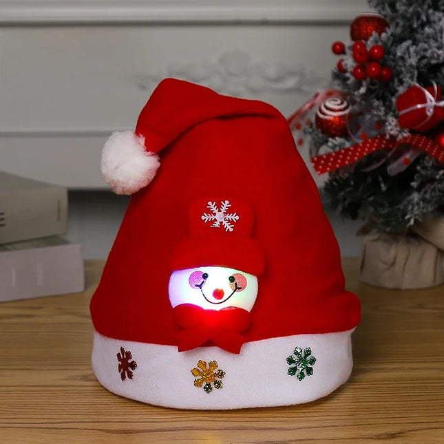 2 Pieces Hot Selling Christmas Cartoon Santa Claus Hat With Lights Red Non-woven Fabric Christmas Gift