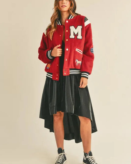 MABLE M Bomber Varsity Jacket with Patch Detail