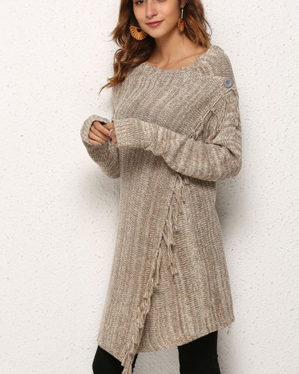 Angel Wings One-Button Tassel Tie Asymmetrical Hem Cardigan