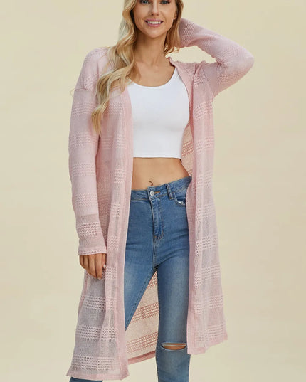 Double Take Full Size Open Front Longline Cardigan 