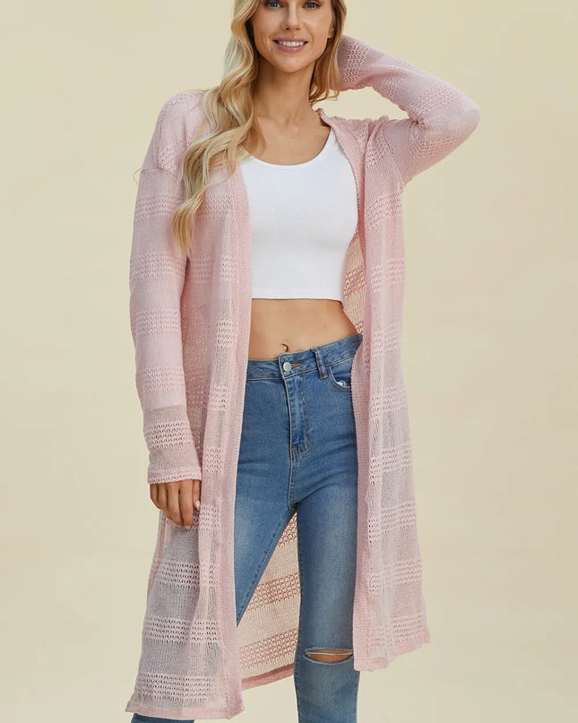 Double Take Full Size Open Front Longline Cardigan 