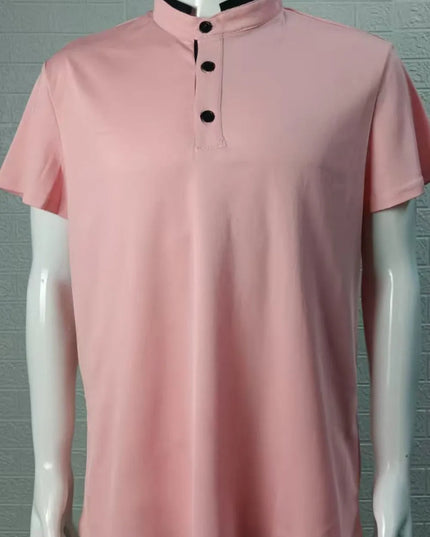 Men's Full Size Stand Collar Contrast Short Sleeve Polo Plus Size