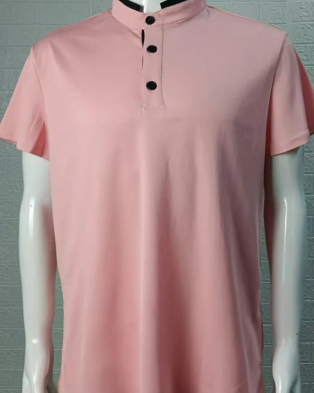 Men's Full Size Stand Collar Contrast Short Sleeve Polo Plus Size