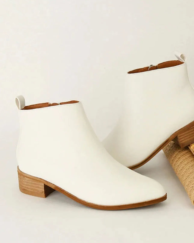 Beast Fashion PU Leather Block Heel Boots White