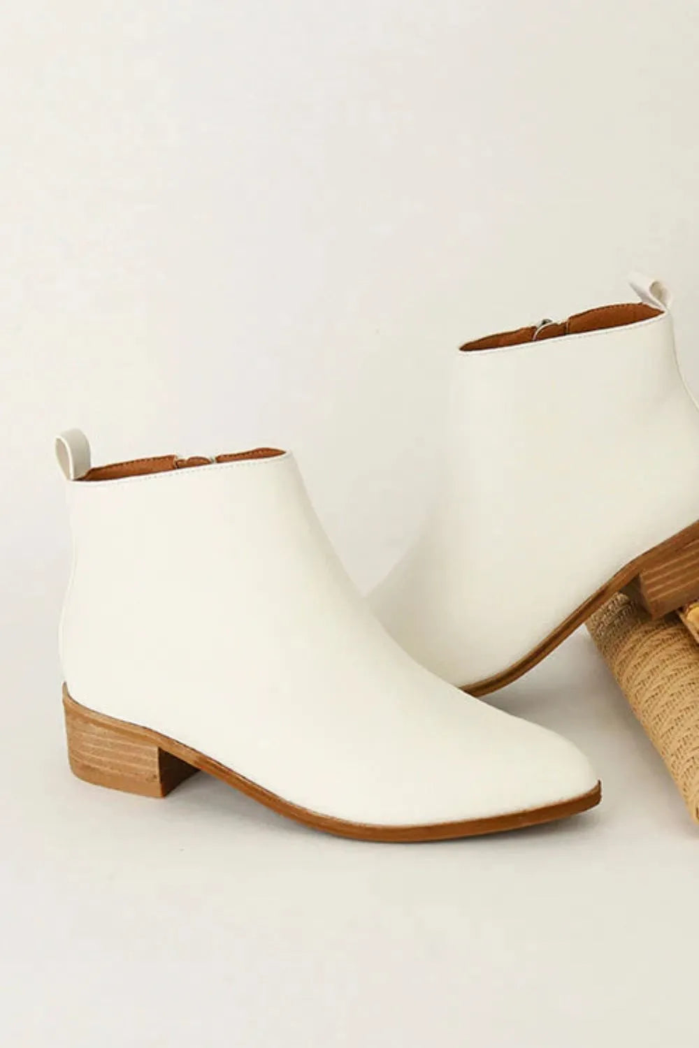 Beast Fashion PU Leather Block Heel Boots White