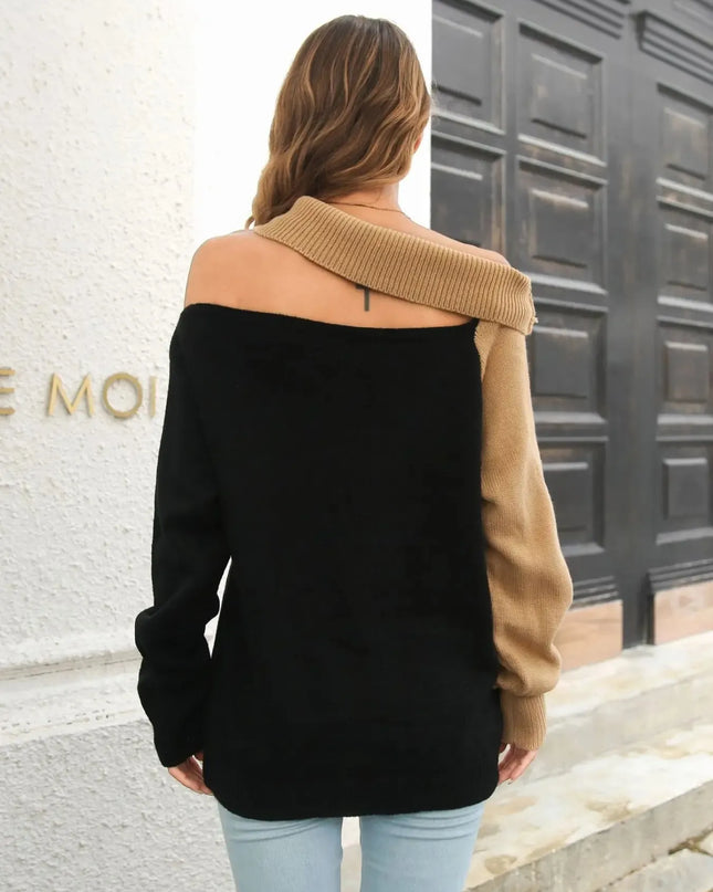 Asymmetrical Color Block Long Sleeve Sweater