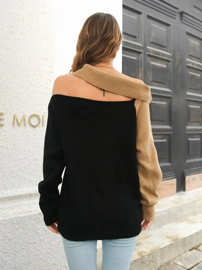 Asymmetrical Color Block Long Sleeve Sweater