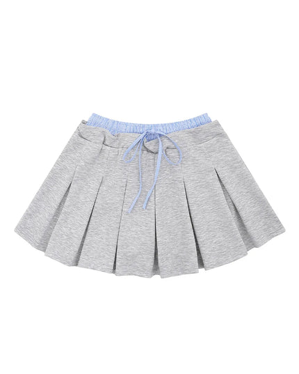 Drawstring Pleated Mini Skirt Grey