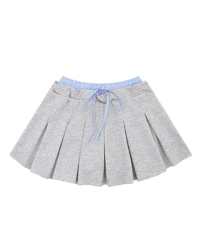 Drawstring Pleated Mini Skirt Grey