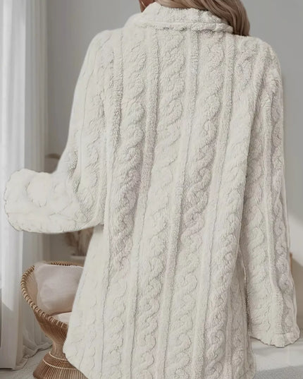 Double-Breasted Fleece Longline Coat