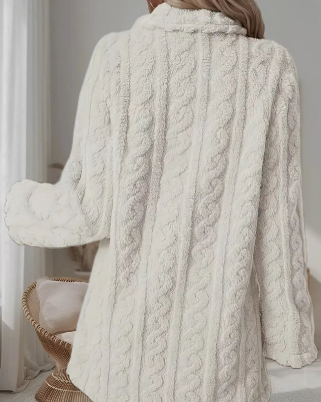 Double-Breasted Fleece Longline Coat