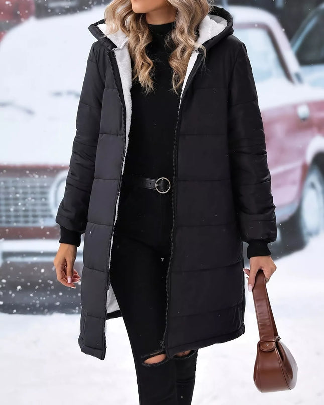 Quilted Zip Up Puffer Coat with Hood