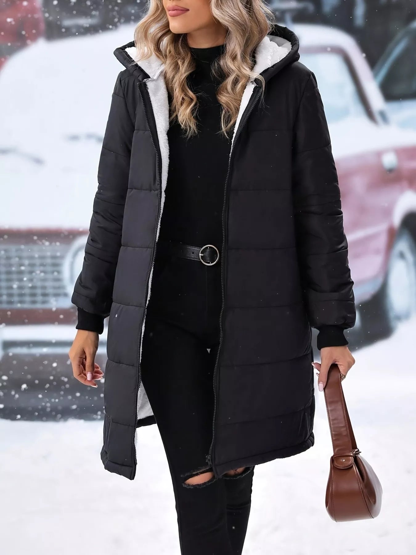 Quilted Zip Up Puffer Coat with Hood