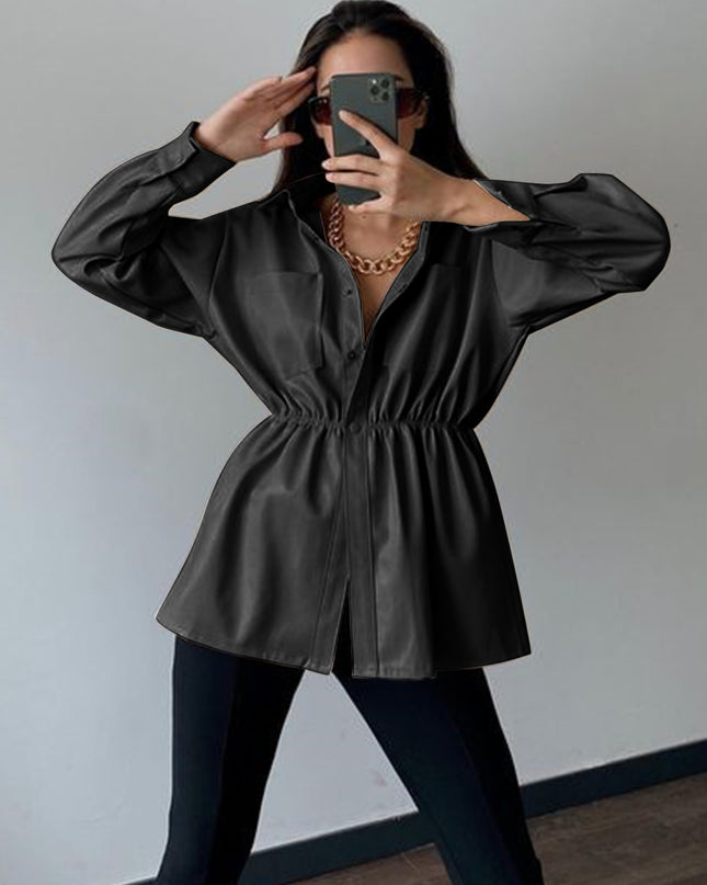 Snap Down Collared Jacket Black