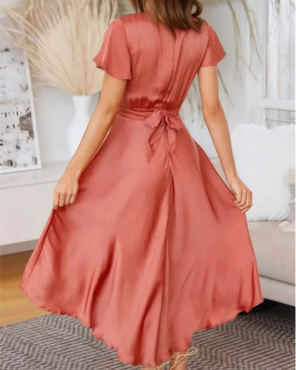 High-Low Plunge Flutter Sleeve Dress