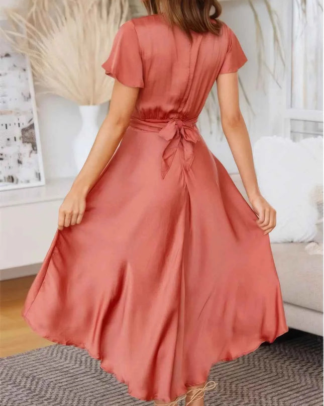 High-Low Plunge Flutter Sleeve Dress