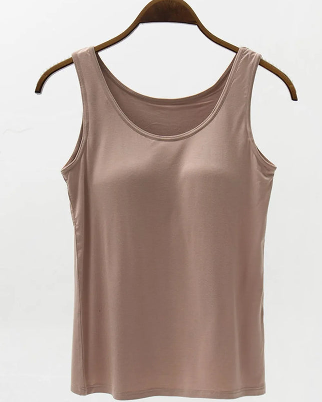 Full Size Wide Strap Modal Tank with Bra Mocha