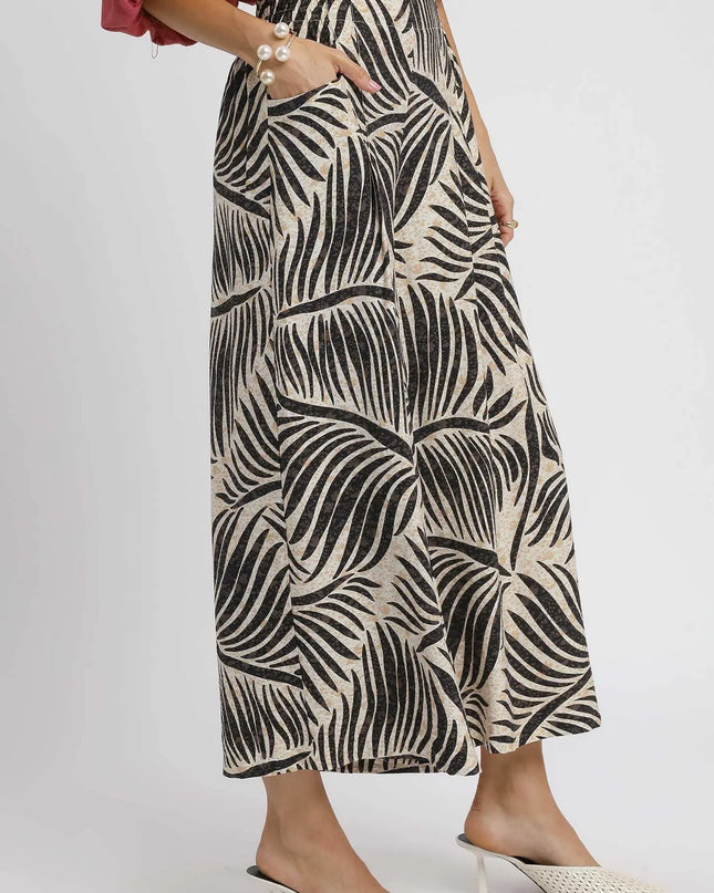 Umgee Palm Leaf Print Wide Leg Culotte Pants