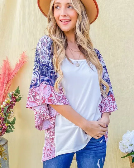 And The WhyFloral Print Bell Sleeve Top