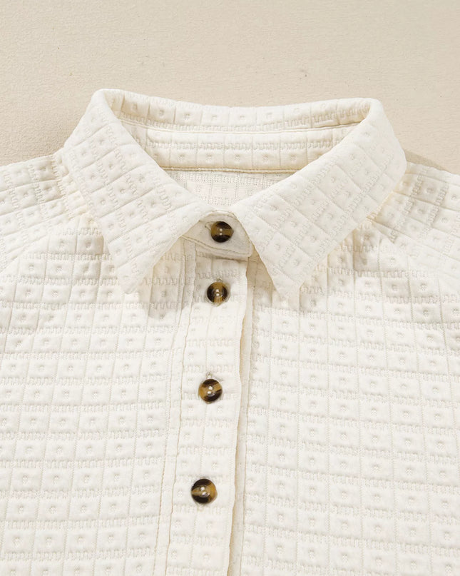 Textured Half Button Collared Sweatshirt