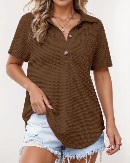 Waffle-Knit Short Sleeve Polo Shirt Brown