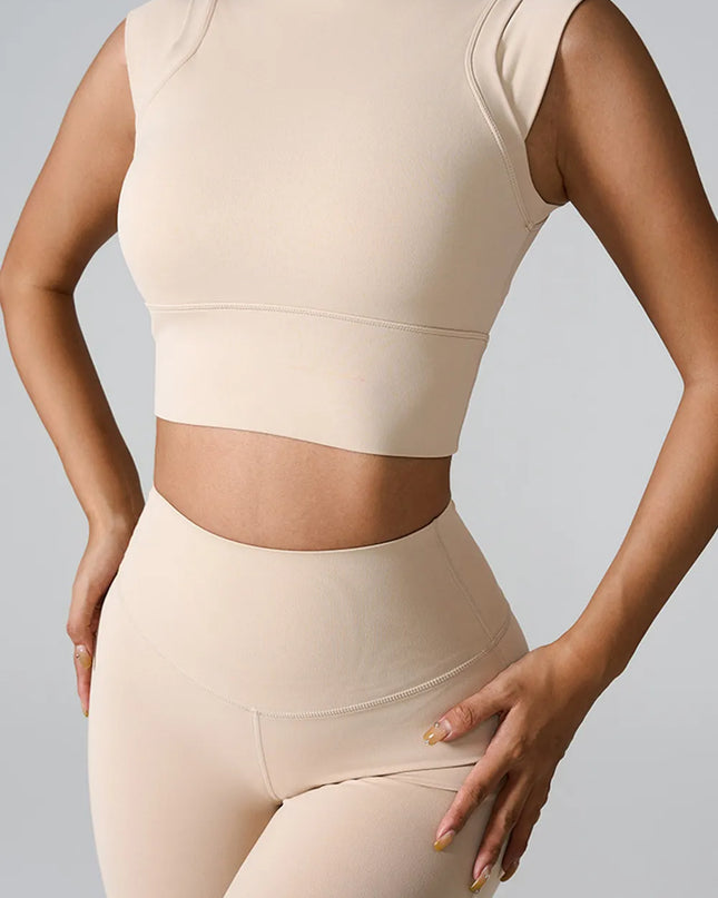Mock Neck Active Tank Tan