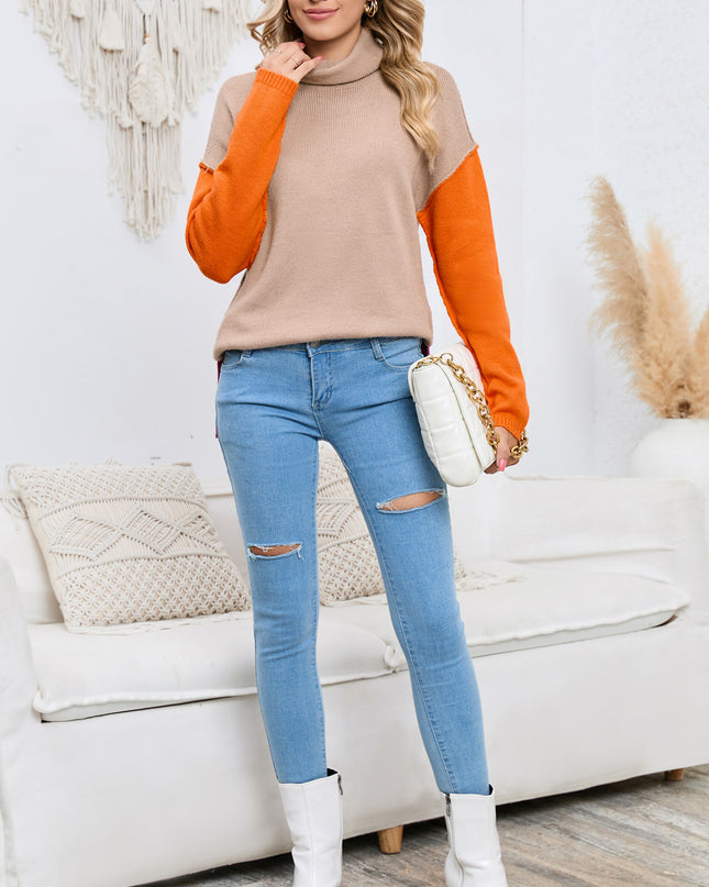 Turtle Neck Dropped Shoulder Slit Sweater