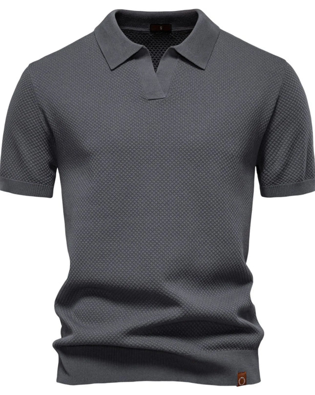 Men's Classic Textured Short Sleeve Polo Shirt Dark Gray