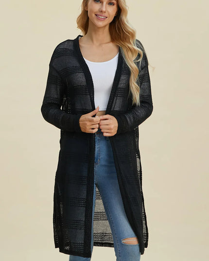 Double Take Full Size Open Front Longline Cardigan 