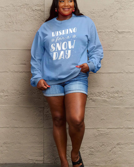 Simply Love Full Size WISHING FOR A SNOW DAY Round Neck Sweatshirt