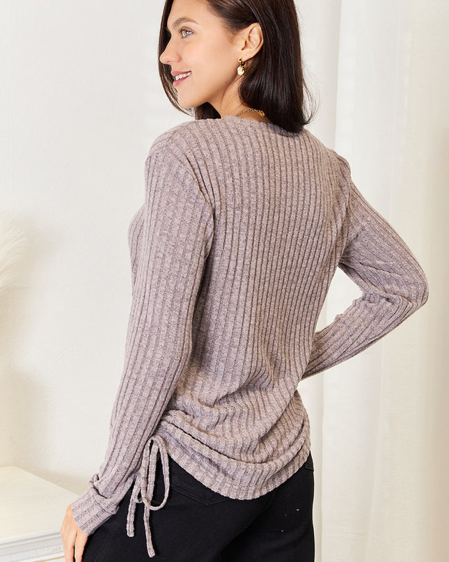 Double Take Drawstring Ribbed Long Sleeve T-Shirt